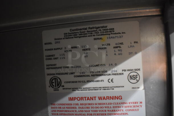 Continental 2RE Stainless Steel Commercial 2 Door Reach In Cooler on Commercial Casters. 115 Volts, 1 Phase. 57x34x82. Tested and Working! - Image 4 of 6
