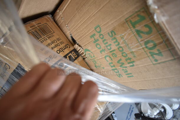 PALLET LOT of 25 BRAND NEW Boxes Including Eagle Group HSR-24 Spec-Bar 24" Stainless Steel Single Tier Removable Hanging Speed Rail, CTR16BD Dart SafeSeal 16 oz. Plastic Tamper-Resistant, Tamper-Evident Bowl with Dome Lid - 240/Case, 3 Box 34930RTCB Lancaster Table & Seating 30" Laminated Round Table Top Reversible Cherry / Black, 12 oz Smooth Wall Hot Cups, 129MCR24B Choice 24 oz. Black Round Microwavable Heavy Weight Container with Lid 7 1/4" - 150/Case, 3M 3100 20" Aqua Burnishing Floor Pad - 5/Case. 25 Times Your Bid!  - Image 4 of 7