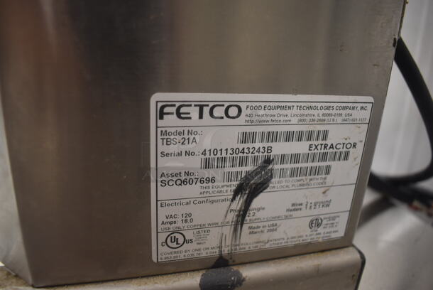 Fetco TBS-21A Commercial Stainless Steel Electric Countertop Coffee/Iced Tea Automatic Extractor Brewer. 120v, 1 Phase.  - Image 4 of 4