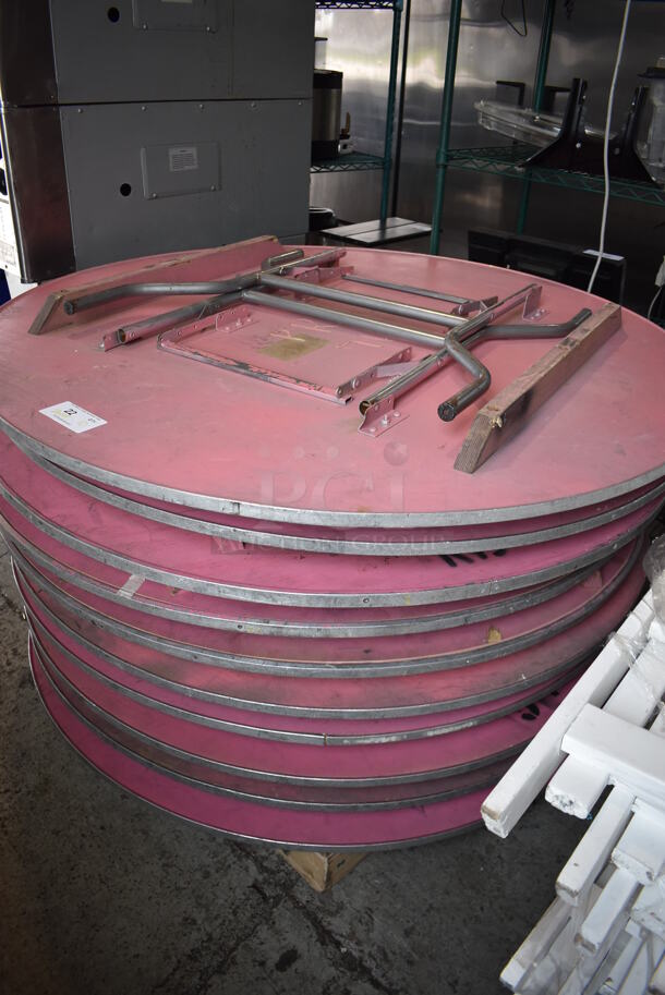 10 Wood Pattern Round Folding Tables w/ Metal Rim. 54x54x3. 10 Times Your Bid! - Image 3 of 4