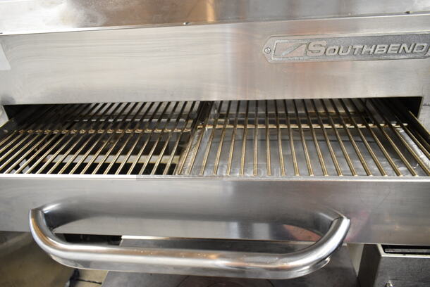 Southbend Platinum P36D-GRAD Stainless Steel Commercial Natural Gas Powered Single Burner Range w/ Salamander Cheese Melter and Oven on Commercial Casters.  - Image 4 of 11