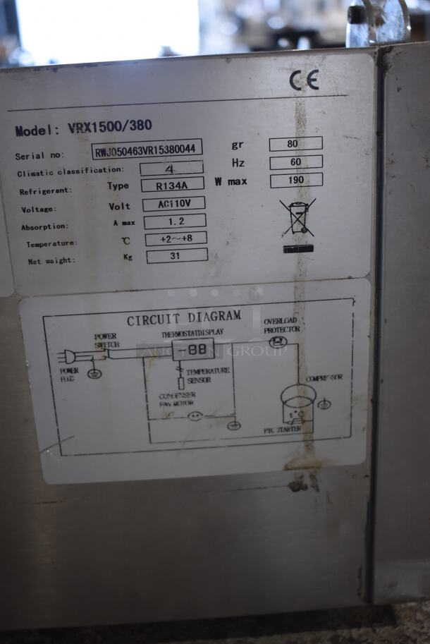 VRX1500/380 Stainless Steel Commercial Countertop Refrigerated Rail. No Lid. 115 Volts, 1 Phase. Tested and Working! - Image 3 of 4