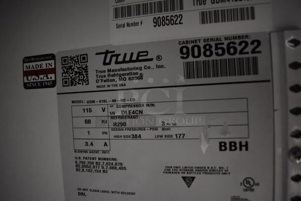 2017 True GDM-41SL-48-HC-LD Metal Commercial 2 Door Cooler Merchandiser w/ Poly Coated Racks. 115 Volts, 1 Phase. 47x21x49. Tested and Working! - Image 3 of 5