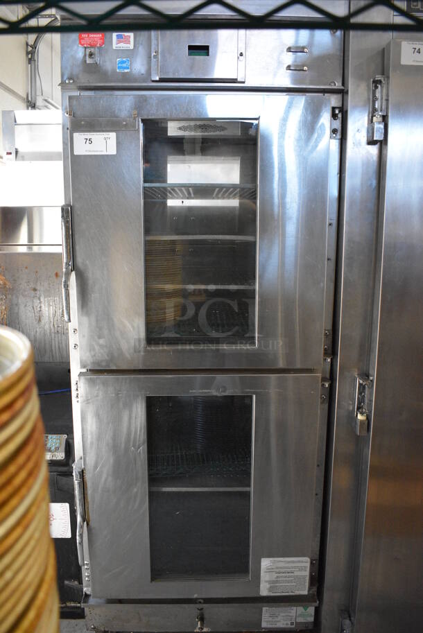 Winston CVap Model HA4522ZE Stainless Steel Commercial 2 Half Size Door Reach In Warming Holding Rack on Commercial Casters. 120 Volts, 1 Phase. 27x34x73. Tested and Working!