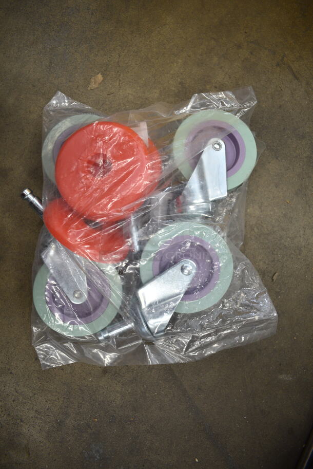 Lavex Yellow Poly Mop Bucket w/ Wringing Attachment and Commercial Casters.  - Image 4 of 5