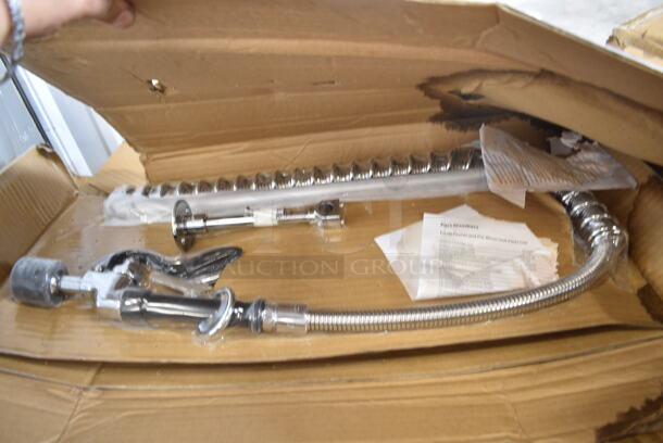 PALLET LOT of 25 BRAND NEW Boxes Including 500MF883W1C Choice 8" x 8" 1-Compartment Microwaveable White Mineral-Filled Plastic Hinged Take-Out Container - 150/Case, Dart 20J16 20 oz. White Customizable Foam Cup - 500/Case, 164TB3030 Lancaster Table & Seating 30" x 30" Cross Cast Iron Table Base Plate, Tin Trash Can Lids, 395TO991 EcoChoice 9" x 9" x 3" Compostable Sugarcane / Bagasse 1 Compartment Take-Out Box - 200/Case, French Fry Bags, 2 Box 500COLLAR8BR EcoChoice 8 oz. Kraft Coffee Cup Sleeve / Jacket / Clutch - 1200/Case, 460EC18UHAND Regency 18" NSF Chrome Utility Cart Handle, 2 Box 105GC36321 Choice 1 Part Green and White Guest Check with Bottom Guest Receipt - 50/Case, 2 Box 500MF883B1C Choice 8" x 8" 1-Compartment Microwaveable Black Mineral-Filled Plastic Hinged Take-Out Container - 150/Case, Regency 600SPL2424R Regency 15" High Stainless Steel Mop Sink Backsplash and Right Side Splash for 24 x 24" Mop Sink. 25 Times Your Bid!  - Image 11 of 12