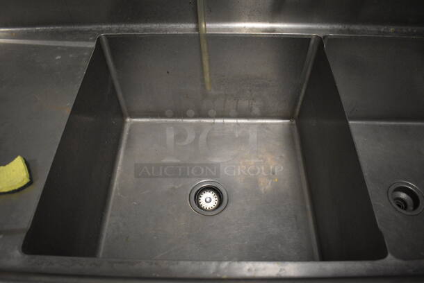 Stainless Steel Commercial 3 Bay Sink w/ Dual Drain Boards, 2 Faucets and 2 Handle Sets. 120x30x44. Bays 24x24x14. Drain Boards 23x26x2. BUYER MUST REMOVE. (kitchen) - Image 3 of 8