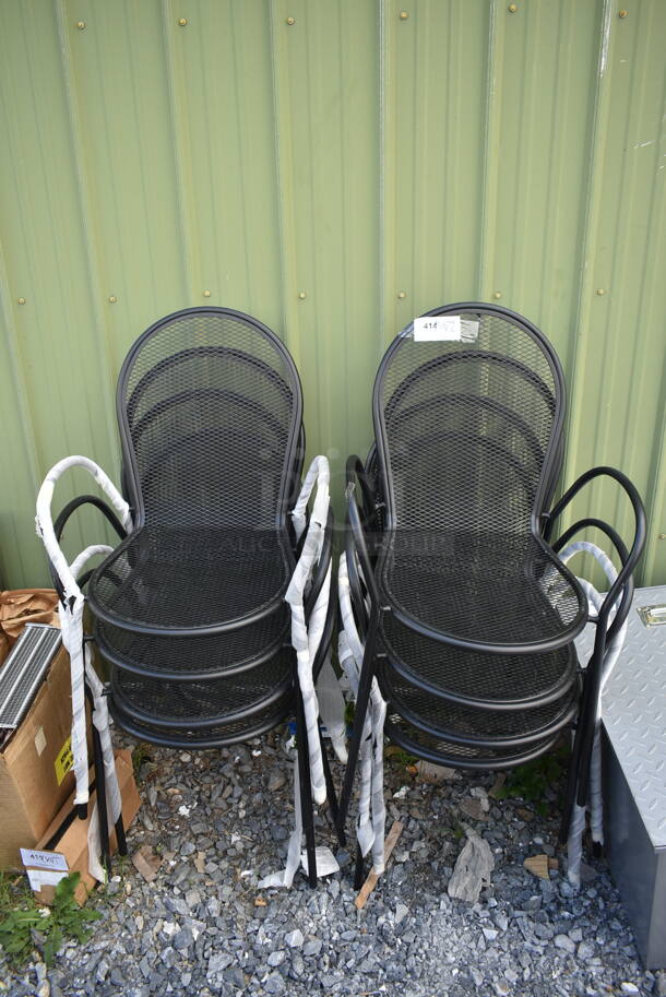 8 BRAND NEW SCRATCH AND DENT! Black Metal Mesh Chair w/ Arm Rests. 8 Times Your Bid!