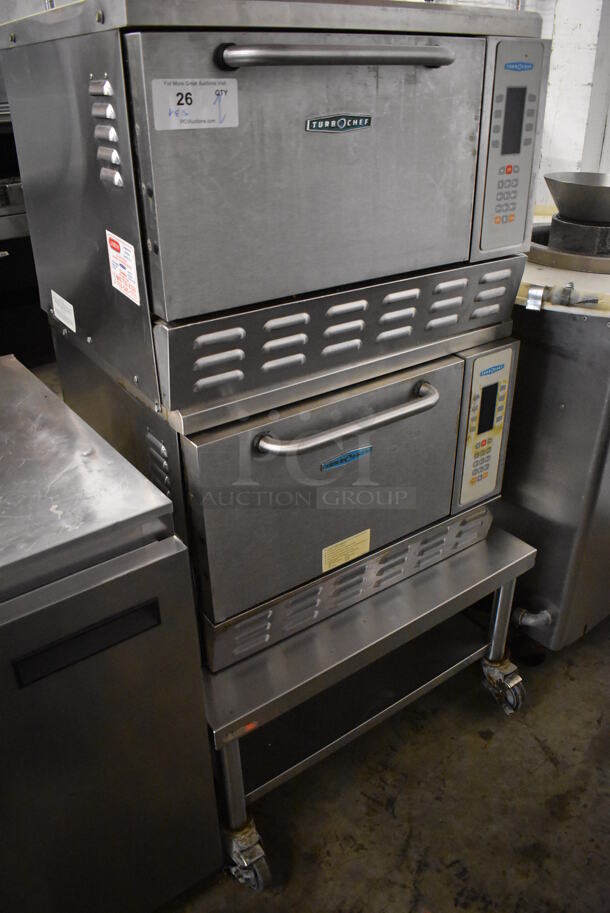 2 Turbochef NGC Stainless Steel Commercial Electric Powered Rapid Cook Ovens w/ Stainless Steel Commercial Equipment Stand on Commercial Casters. 208/240 Volts, 1 Phase. 30x30x55. 2 Times Your Bid! - Image 3 of 12