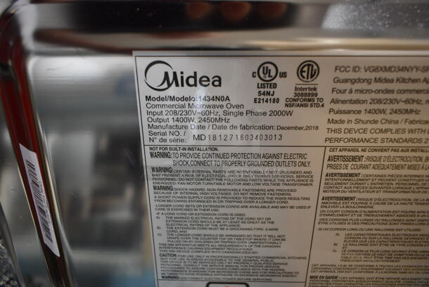 2018 Midea 1434N0A Stainless Steel Commercial Countertop Microwave Oven. 208/230 Volts, 1 Phase.  - Image 4 of 4