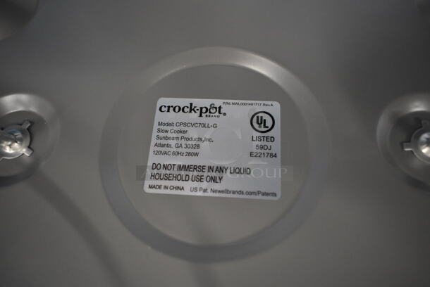 Crockpot CPSCVC70LL-G Metal Countertop Slow Cooker. 120 Volts, 1 Phase.  - Image 4 of 4