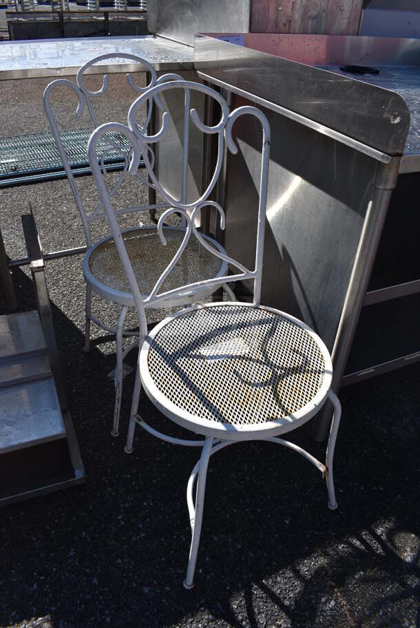 2 White Metal Mesh Patio Chairs. 17x17x73. 2 Times Your Bid! - Image 2 of 3