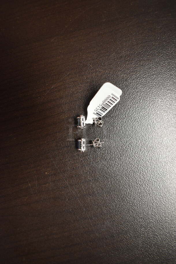 BRAND NEW! 14K White Gold Sapphire/Diamond Stud Earring Pair - Image 2 of 3