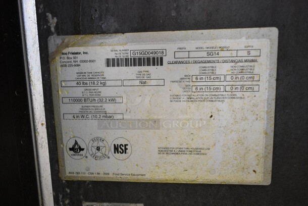 2015 Pitco Frialator SG14 Stainless Steel Commercial Floor Style Natural Gas Powered Deep Fat Fryer on Commercial Casters.  - Image 7 of 7