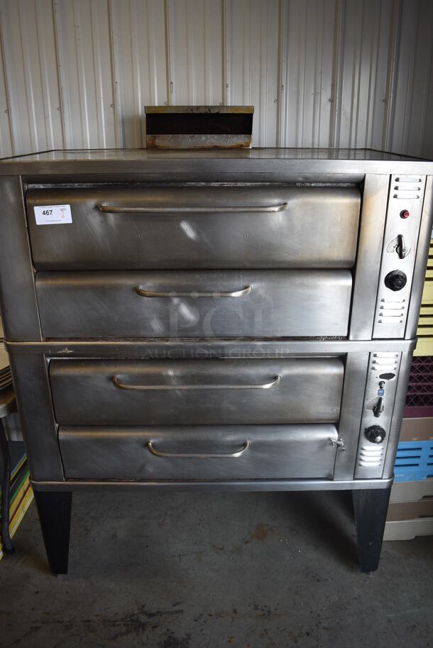 2 Blodgett Model 911-P-S Stainless Steel Commercial Single Deck Natural Gas Powered Pizza Ovens on Metal Legs. 51x29x67. 2 Times Your Bid!