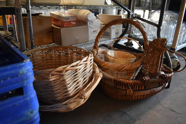 ALL ONE MONEY! Lot of Various Items Under Tabletop Including Baskets, Glasses and Poly Bin - Image 10 of 12