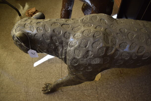 AWESOME! Bronze Painted Jaguar Statue. - Image 4 of 7