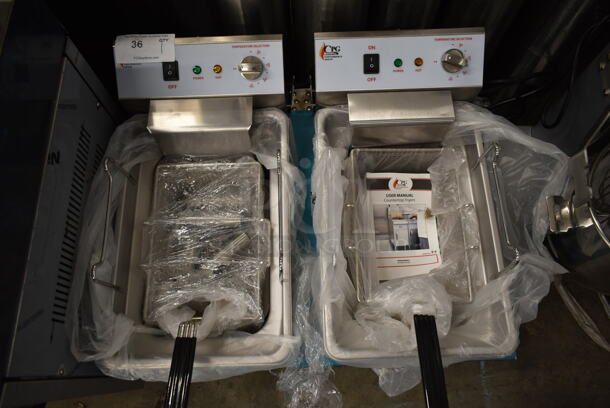 BRAND NEW SCRATCH AND DENT! Cooking Performance Group CPG 351EF302 Stainless Steel Commercial 30 lb. Dual Tank Heavy-Duty Electric Countertop Fryer w/ 2 Metal Fry Baskets. 208-240 Volts, 1 Phase. - Image 3 of 7