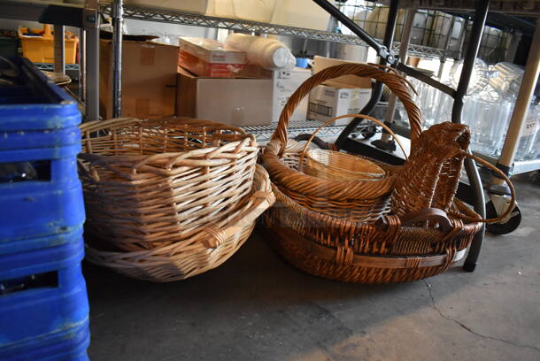 ALL ONE MONEY! Lot of Various Items Under Tabletop Including Baskets, Glasses and Poly Bin - Image 11 of 12