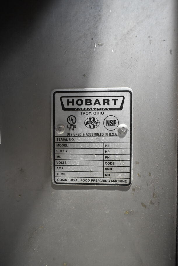 2016 Hobart MG2032 Metal Commercial Floor Style Electric Powered Meat Mixer Grinder w/ Foot Pedal on Commercial Casters. 208 Volts, 3 Phase. Tested and Working! - Image 9 of 10