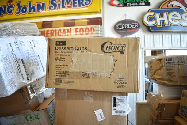PALLET LOT of 27 BRAND NEW Boxes Including 966UPWIDEKFT-500 OneUp by Choice Kraft 2-Ply Wide Interfold 6 1/2" x 8 1/2" Dispenser Napkin - 6000/Case, 50012W Choice 12 oz. White Poly Paper Hot Cup - 1000/Case, RMB1000CL Royal Paper RMB1000CL 24" Clear Plastic Mesh Produce / Seafood Bag - 1000/Case, 760PIC05 Choice 5 oz. Clear Plastic Dessert Cup - 1000/Case, 130HCUTFWR Visions Individually Wrapped White Heavy Weight Plastic Fork - 1000/Case, D9542 Dixie Large White Travel Lid for 10-20 oz. Cups - 1000/Case, 3 Boxes 346WKFSNSPM Choice White Medium Weight Wrapped Plastic Cutlery Pack with Napkin and Salt / Pepper Packets - 500/Case, 4 Box 304FND304T Acopa Foundations 5 oz. Tan Narrow Rim Melamine Fruit Dish - 12/Case, 128HDLDBULK ChoiceHD Microwavable Translucent Plastic Deli Container Lid - 480/Case, 375SW1430 GET SW-1430-1-CL 3 oz. Customizable SAN Plastic Martini Glass - 24/Case, 5012433M1C Lavex Li'l Herc 12-16 Gallon 1 Mil 24" x 33" Low Density Medium-Duty Clear Can Liner / Trash Bag - 250/Case, 57432Z4045 Merrychef 32Z4045 Teflon® Coated Solid Bottom Basket for eikon e2 Series Ovens, 999RP10CL Choice Crystal 10" Clear Plastic Plate - 20/Pack, 395TO991 EcoChoice 9" x 9" x 3" Compostable Sugarcane / Bagasse 1 Compartment Take-Out Box - 200/Case, 5002CPTE Lavex 2-Ply White Center Pull Paper Towel 510' Roll - 6/Case. 27 Times Your Bid!  - Image 4 of 12