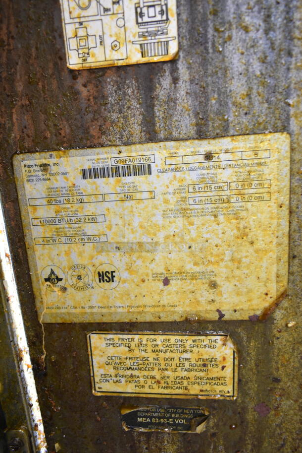 Pitco Frialator SG14 Stainless Steel Commercial Floor Style Natural Gas Powered Deep Fat Fryer on Commercial Casters. 110,000 BTU.  - Image 5 of 5