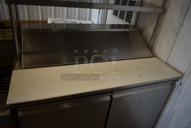 Polar GE014 Stainless Steel Commercial Sandwich Salad Prep Table Bain Marie Mega Top w/ 2 Tier Over Shelf and Drop In Bins on Commercial Casters. 115 Volts, 1 Phase. Tested and Working! - Image 3 of 10