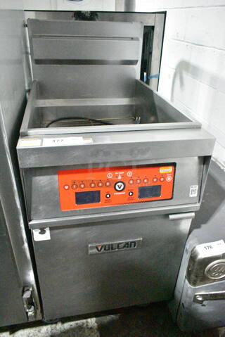 Vulcan TR85C Stainless Steel Commercial Floor Style Natural Gas Powered 85 Pound Capacity Deep Fat Fryer. 90,000 BTU. 