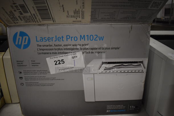 IN ORIGINAL BOX! HP LaserJet Pro M102w Countertop Printer w/ 2 BRAND NEW BOXES of HP Laserjet 17A Ink. 13.5x16x8 - Image 7 of 7