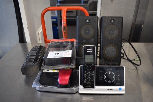 ALL ONE MONEY! Lot of Various Items including vtech Telephone and Speakers.  - Image 1 of 4