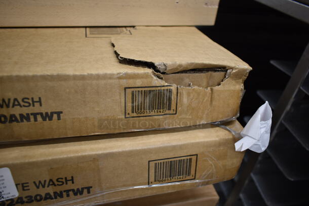 PALLET LOT of 10 BRAND NEW IN BOX! Lancaster Table & Seating 3492424ANTWT 24"x30" Solid Wood Live Edge Tabletop and 18 164TCLWDWTOU Antique White Wash Standard Height Table Legs. - Image 9 of 9