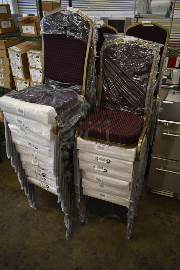 116 BRAND NEW SCRATCH AND DENT! Lancaster Table & Seating 164BNQCRBRG Burgundy Pattern Fabric Crown Back Stackable Banquet Chair with Gold Vein Frame. 116 Times Your Bid! - Image 8 of 8