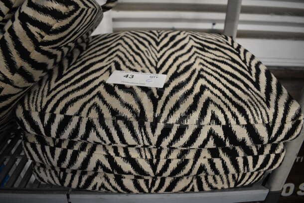 6 Black and White Zebra Striped Pattern Outdoor Seat Cushions. 19x18x2. 6 Times Your Bid!
