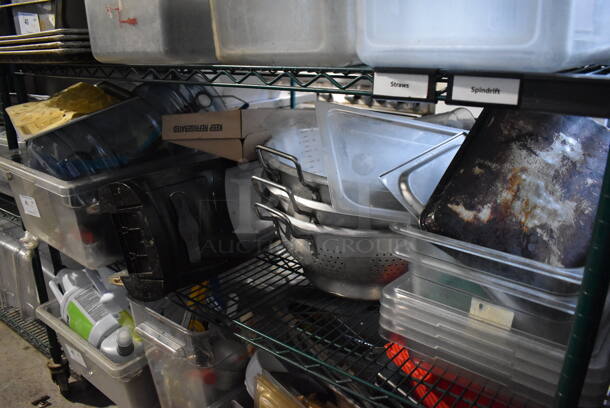 ALL ONE MONEY! Tier Lot of Various Items Including Poly Bins, Napkin Dispenser, Metal Colanders and Stainless Steel Drop In Bins - Image 1 of 6