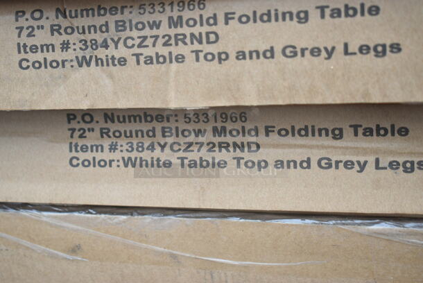 5 BRAND NEW SCRATCH AND DENT! 384YCZ72RND Lancaster Table & Seating 72" Round Heavy-Duty Granite White Plastic Folding Table. 5 Times Your Bid! May Be Missing Pieces.  - Image 3 of 6