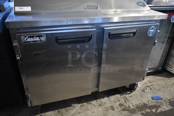 2014 Leader ESLM48S/C Stainless Steel Commercial Sandwich Salad Prep Table Bain Marie Mega Top on Commercial Casters. 115 Volts, 1 Phase. Tested and Powers On But Does Not Get Cold
 - Image 3 of 8