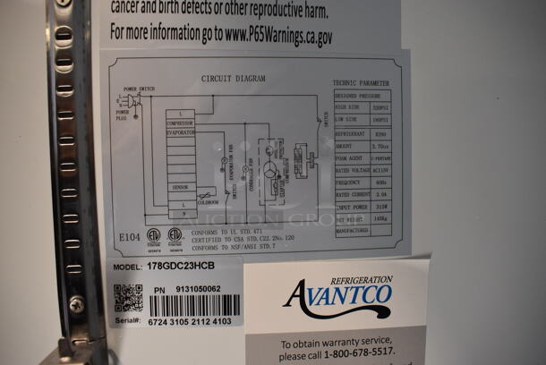 BRAND NEW SCRATCH AND DENT! Avantco Model 178GDC23HCB Metal Commercial Single Door Reach In Cooler Merchandiser w/ Poly Coated Racks on Commercial Casters. 115 Volts, 1 Phase. 28x33x84. Tested and Working! - Image 5 of 5