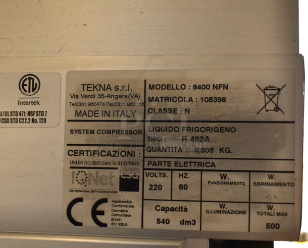 Tekna 8400 NFN Metal Commercial 4 Sided Cooler Merchandiser w/ Round Shelves. See Pictures For Broken Glass Pane. 220 Volts, 1 Phase. - Image 6 of 6
