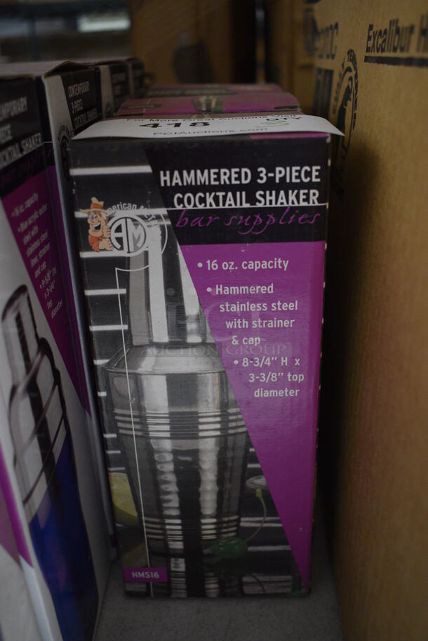3 BRAND NEW IN BOX! Hammered Three Piece Cocktail Shakers. 3 Times Your Bid!