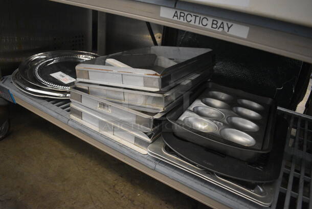 ALL ONE MONEY! Tier Lot of Various Metal Items Including Trays, Baking Pans and Cake Collars