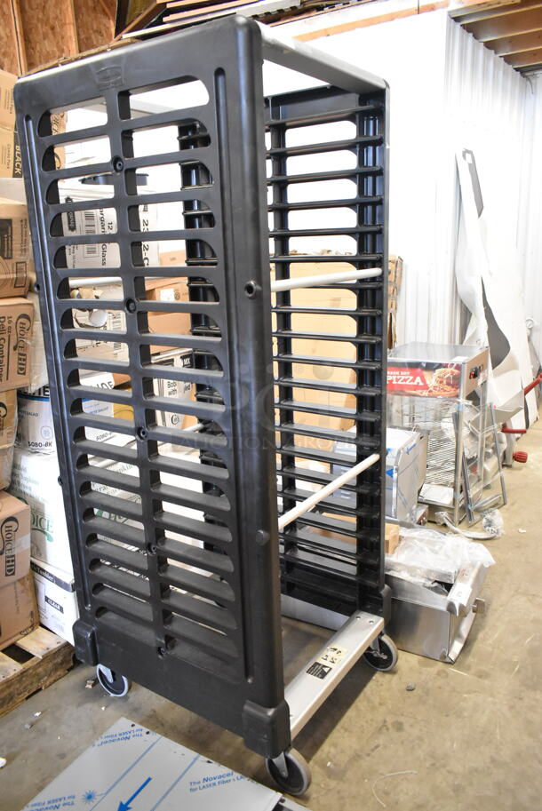 BRAND NEW SCRATCH AND DENT! Rubbermaid Black and Chrome Finish Pan Transport Rack on Commercial Casters.  - Image 2 of 4