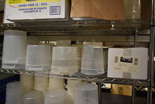 Metro Chrome Finish 5 Tier Wire Shelving Unit w/ Contents Including Poly Bins. BUYER MUST REMOVE: BUYER MUST DISMANTLE. PCI CANNOT DISMANTLE FOR SHIPPING. PLEASE CONSIDER FREIGHT CHARGES. (ice room) - Image 5 of 6