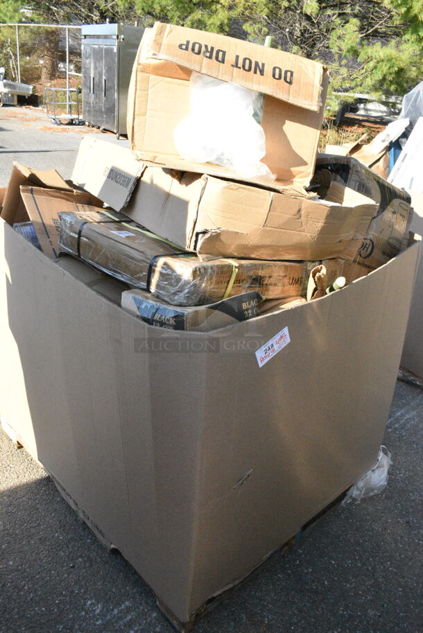 25 BRAND NEW Boxes Including 600DUN2036M Regency 20" x 36" Mobile Aluminum Dunnage Rack - 1600 lb. Capacity, 92150/027 Lancaster Table & Seating Rio Sea Moss Green Resin Side Chair, Solo Ultra Clear™ TN20 20 oz. Clear Straight Wall PET Plastic Cold Cup - 1000/Case, 500LSTRWLW Choice 9, 12, 16, 20, and 24 oz. Clear Sip-Through Lid with Extra-Wide Opening - 1000/Case, 500CC12 Choice Clear PET Customizable Plastic Cold Cup - 12 oz. - 1000/Case. 25 Times Your Bid!  - Image 1 of 12