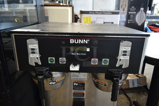 2020 Bunn DUAL TF DBC Stainless Steel Commercial Countertop Double Coffee Machine w/ Hot Water Dispenser and 2 Metal Brew Baskets. 120/208-240 Volts, 1 Phase.  - Image 2 of 4