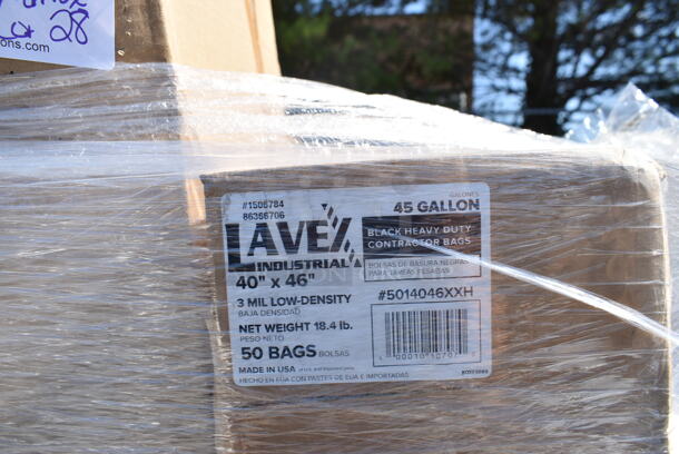 PALLET LOT of 28 BRAND NEW Boxes Including 795NRKFT3 New Roots Kraft PLA-Lined Compostable #3 Take-Out Container 7 3/4" x 5 1/2" x 2 1/2" - 200/Case, 129MCS242CB Choice 30 oz. Black 8 3/4" x 6" x 2 3/4" 2-Compartment Rectangular Microwavable Heavy Weight Container with Lid - 150/Case, 128HD8COMBO ChoiceHD 8 oz. Microwavable Translucent Plastic Deli Container and Lid Combo Pack - 240/Case, 5014046XXH Lavex Pro 45 Gallon 3 Mil 40" x 46" Low Density Heavy-Duty Industrial Contractor Black Trash Bag / Can Liner - 50/Case, 347RPBD10WHG Visions 10" White Plastic Plate with Gold Bands - 120/Case, 2 Box 966TALLFLDB Choice White Tall-Fold 6" x 13" Dispenser Napkin - 8000/Case, 24510PIZZAPAD Choice Single Face Corrugated Pizza Pad - 10" x 10" - 200/Case, 127P2B Choice Black Plastic Souffle Cup / Portion Cup - 2 oz. - 2500/Case, 130BSPOONWP Choice Individually Wrapped Medium Weight Black Plastic Teaspoon - 1000/Case, 4 Box 130BKFORKH Choice Black Heavy Weight Plastic Fork - 1000/Case, Fineline 42RBFL Conserveware PETE Flat Lid for 24/32/40 oz. Round Bowls - 300/Case. 28 Times Your Bid!  - Image 9 of 12