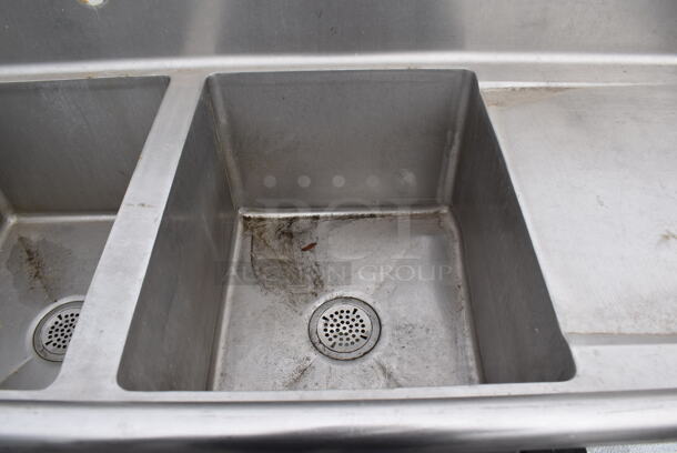Stainless Steel Commercial 3 Bay Sink w/ Dual Drain Boards. 88x26x45. Bays 16x20x12. Drain Boards 22x16x1 - Image 4 of 7