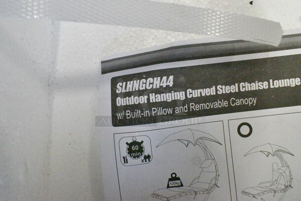 IN ORIGINAL BOX! SereneLife SLHNGCH44 Outdoor Hanging Curved Steel Chaise Lounge Swing Chair w/ Built-in Pillow and Removable Canopy - Image 4 of 4