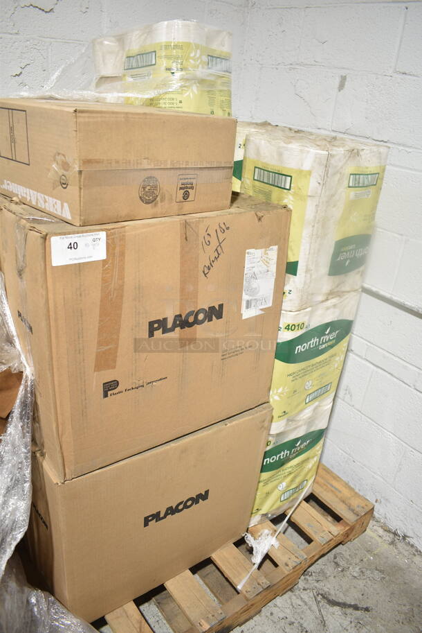PALLET LOT of 16 BRAND NEW Boxes Including 24 oz Combo Pack, Tandem High Capacity Bathroom Tissue, Placon Units. 16 Times Your Bid!  - Image 2 of 4