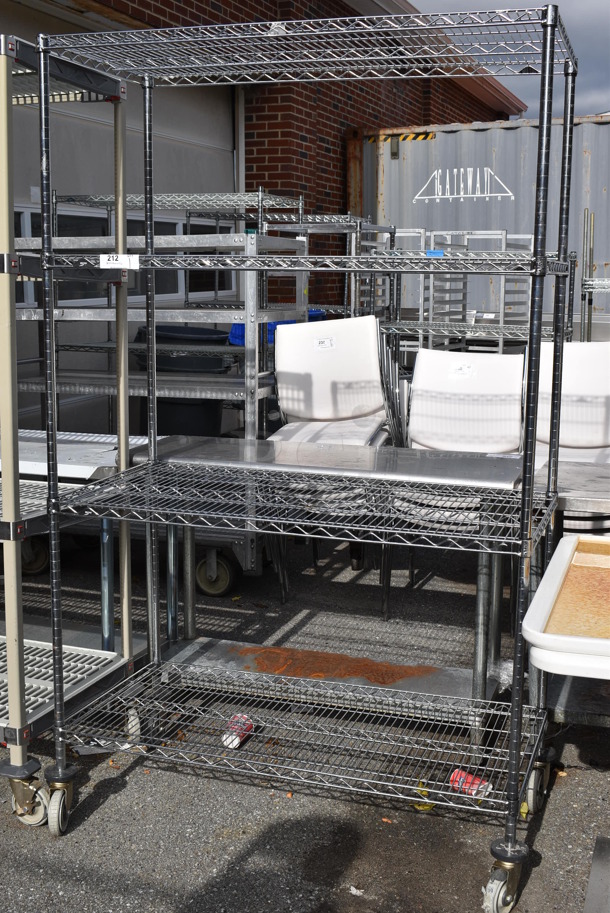 Chrome Finish 4 Tier Wire Shelving Unit on Commercial Casters. BUYER MUST DISMANTLE. PCI CANNOT DISMANTLE FOR SHIPPING. PLEASE CONSIDER FREIGHT CHARGES. 48x24x80 - Image 3 of 5