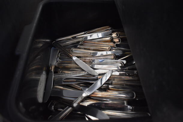 ALL ONE MONEY! Lot of 2 Tiers Worth of Various Items Including Poly Plates, Silverware and Bus Bins. Does Not Include Shelving Unit - Image 4 of 5